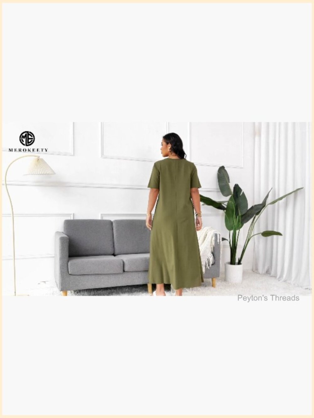 Summer Casual Maxi Dress with Pockets Crew Neck Short Sleeve Modest Long T - Picture 7 of 7
